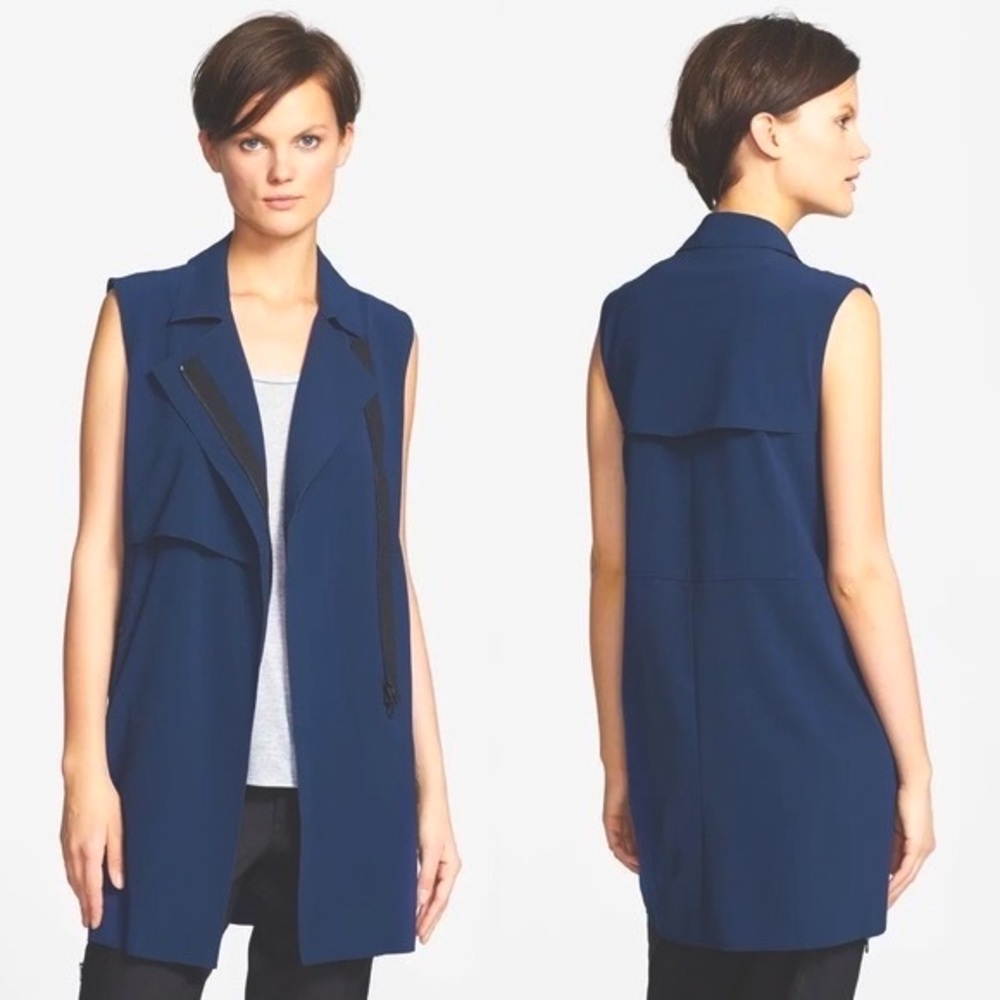Vince Laser Cut Trench Vest Navy Blue Sleeveless. Women’s Size: Small